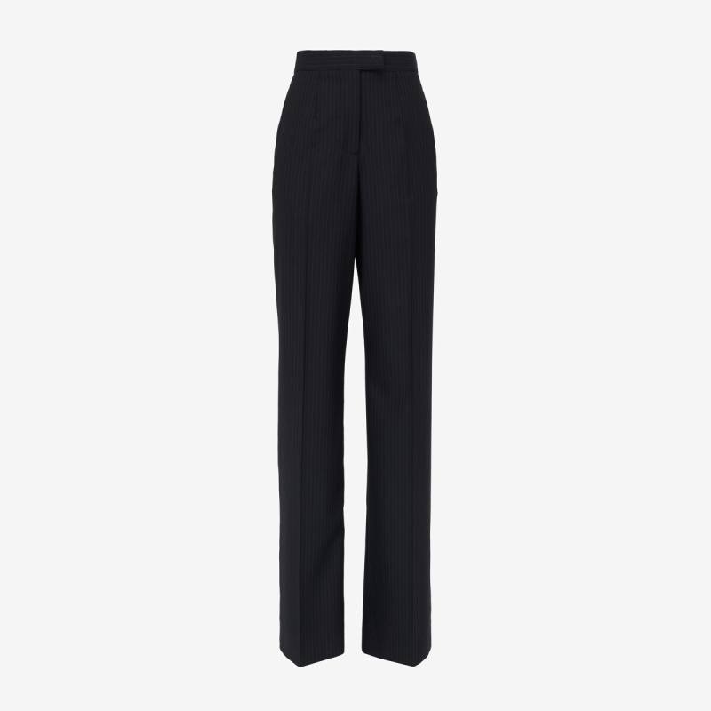 Alexander McQueen Women's Blue High-waisted Wide Leg Trousers - 12 (Wool)